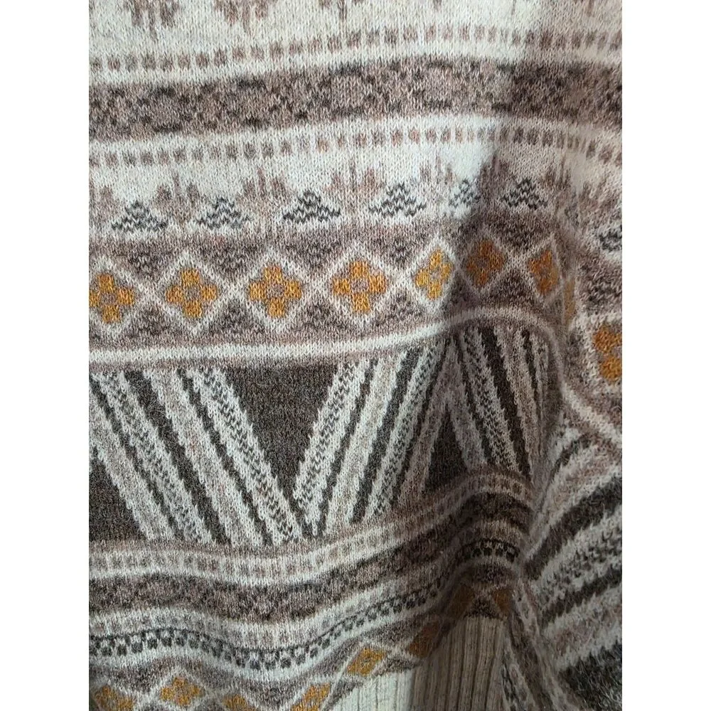 Marled Reunited Clothing Fair Isle Geometric Mock Neck Sweater L Cream Boho